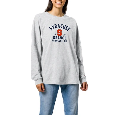 Women's Ash Syracuse Orange League Collegiate Wear Throwback Oversized Long Sleeve T-Shirt