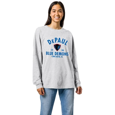 Women's Ash DePaul Blue Demons League Collegiate Wear Throwback Oversized Long Sleeve T-Shirt