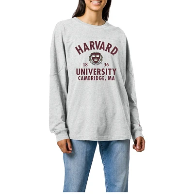 Women's Ash Harvard Crimson League Collegiate Wear Throwback Oversized Long Sleeve T-Shirt
