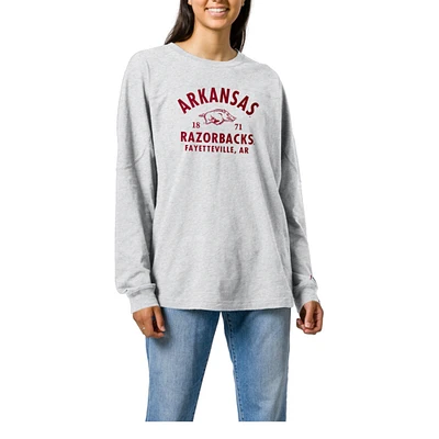 Women's Ash Arkansas Razorbacks League Collegiate Wear Throwback Oversized Long Sleeve T-Shirt