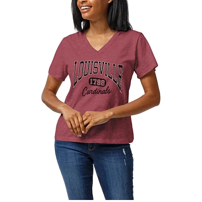 Women's League Collegiate Wear Heather Red Louisville Cardinals Intramural Boyfriend V-Neck T-Shirt