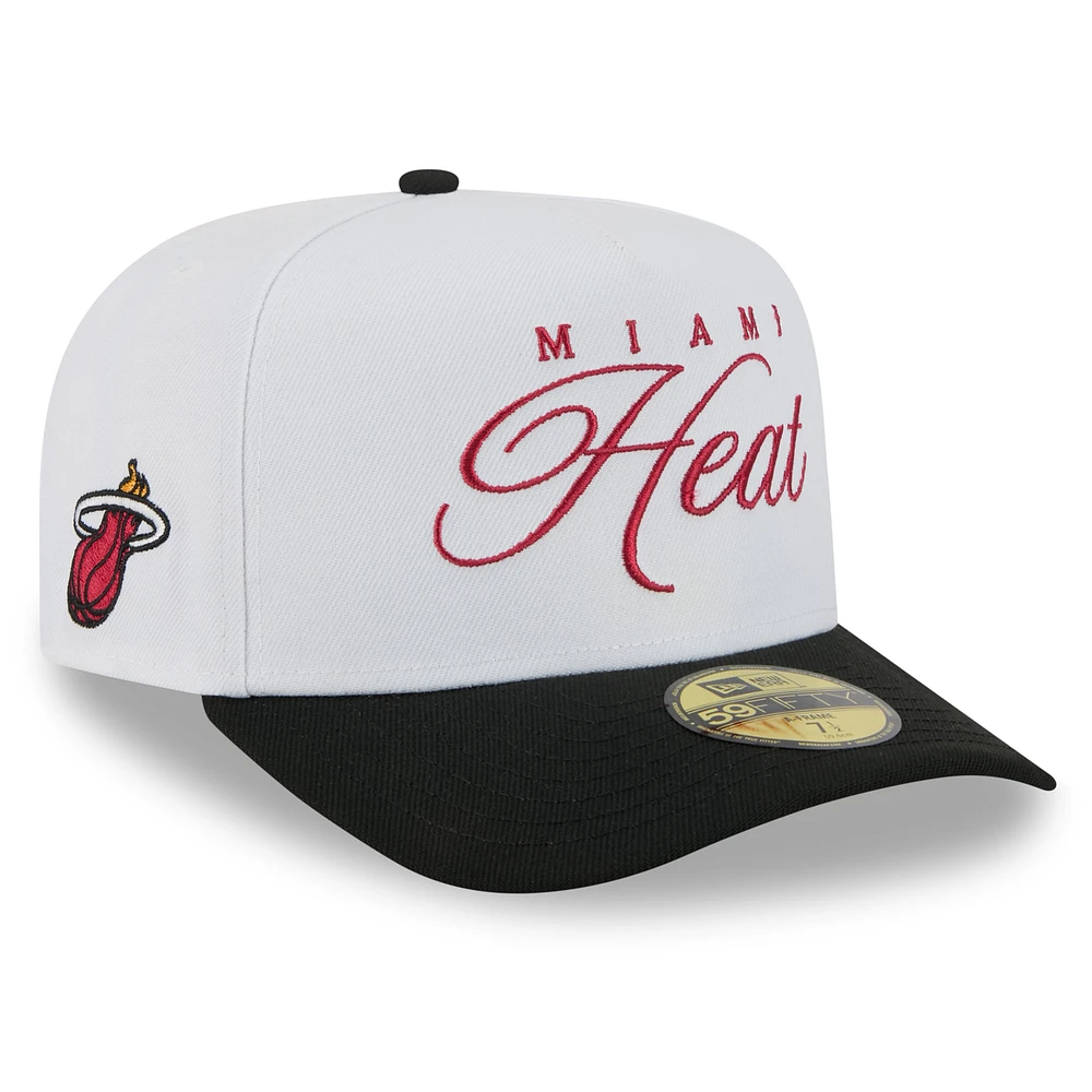 Men's New Era White/Black Miami Heat 2025 NBA Draft A-Frame 59FIFTY Fitted Hat