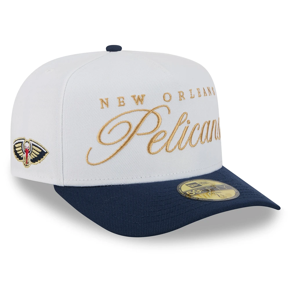 Men's New Era White/Navy Orleans Pelicans 2025 NBA Draft A-Frame 59FIFTY Fitted Hat
