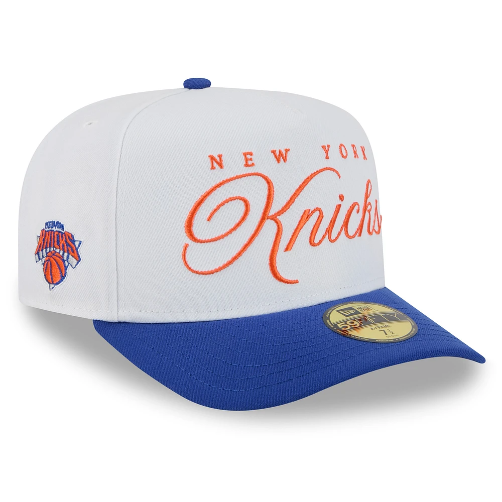 Men's New Era White/Blue York Knicks 2025 NBA Draft A-Frame 59FIFTY Fitted Hat