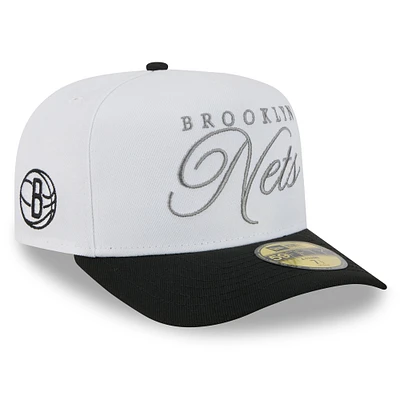 Men's New Era White/Black Brooklyn Nets 2025 NBA Draft A-Frame 59FIFTY Fitted Hat