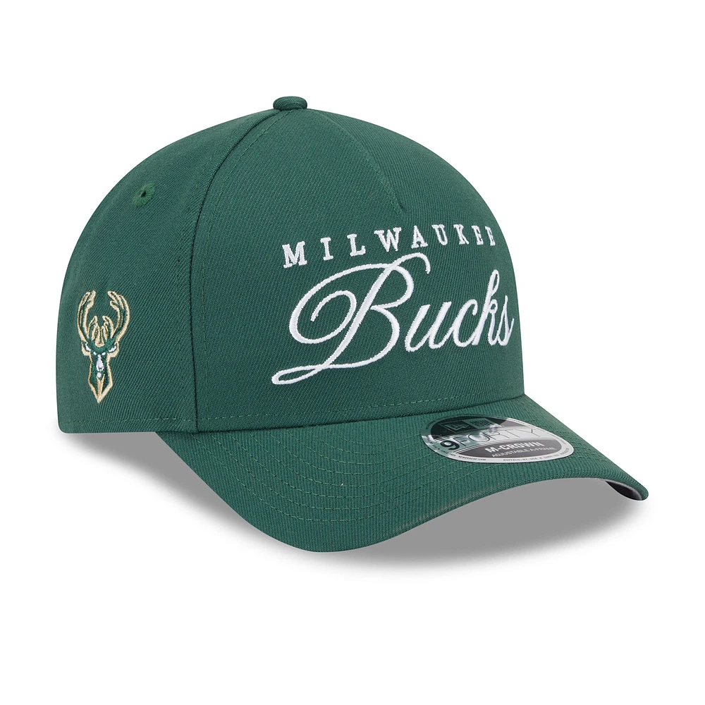 Men's New Era Hunter Green Milwaukee Bucks 2025 NBA Draft M-Crown A-Frame 9FORTY Adjustable Hat