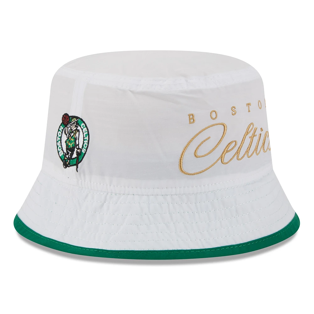 Men's New Era White/Kelly Green Boston Celtics 2025 NBA Draft Nylon Bucket Hat