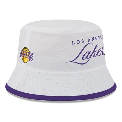 Men's New Era White/Purple Los Angeles Lakers 2025 NBA Draft Nylon Bucket Hat