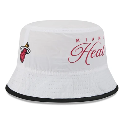 Men's New Era White/Black Miami Heat 2025 NBA Draft Nylon Bucket Hat