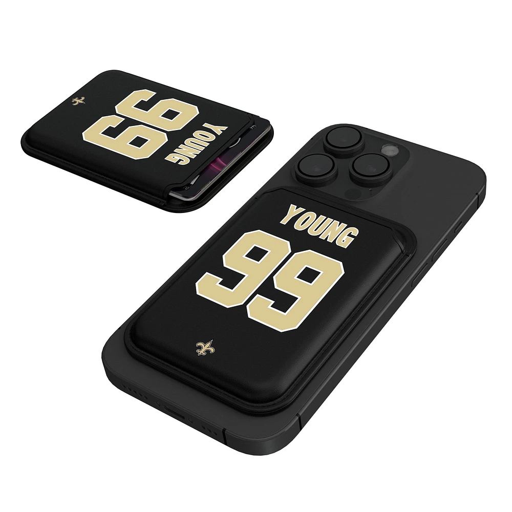 Keyscaper Chase Young Black New Orleans Saints Magnetic Credit Card Wallet