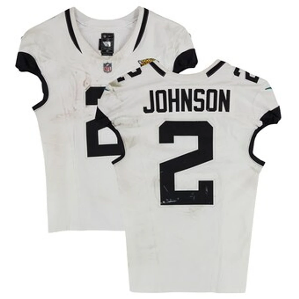 D'Ernest Johnson Jacksonville Jaguars Game-Used #2 White Jersey vs. Cleveland Browns on September 15, 2024