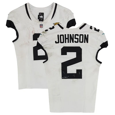 D'Ernest Johnson Jacksonville Jaguars Game-Used #2 White Jersey vs. Cleveland Browns on September 15, 2024