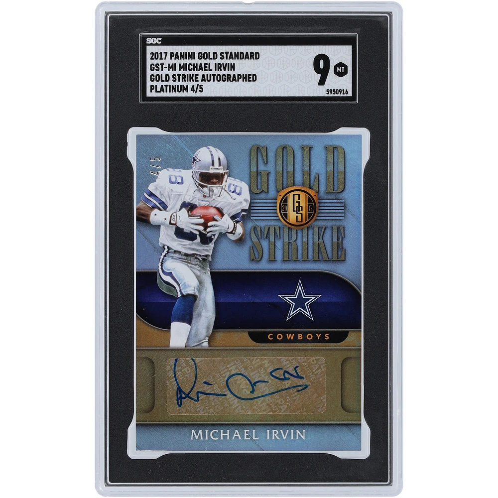 Michael Irvin Dallas Cowboys Autographed 2017 Panini Gold Standard Platinum Gold Strike #GST-MI #4/5 SGC Authenticated 9 Card
