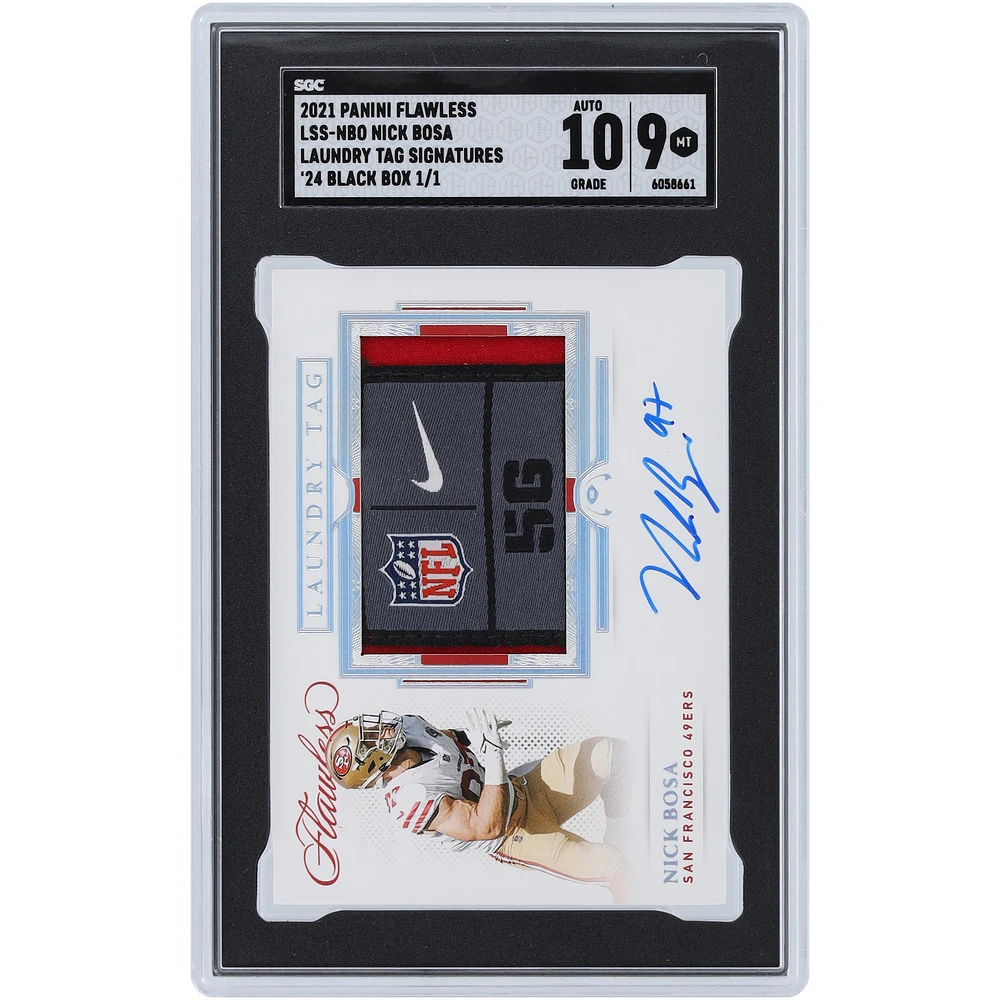 Nick Bosa San Francisco 49ers Autographed 2021 Panini Flawless Black Box Laundry Tag Relic #LSS-NBO #1/1 SGC Authenticated 9/10 Card