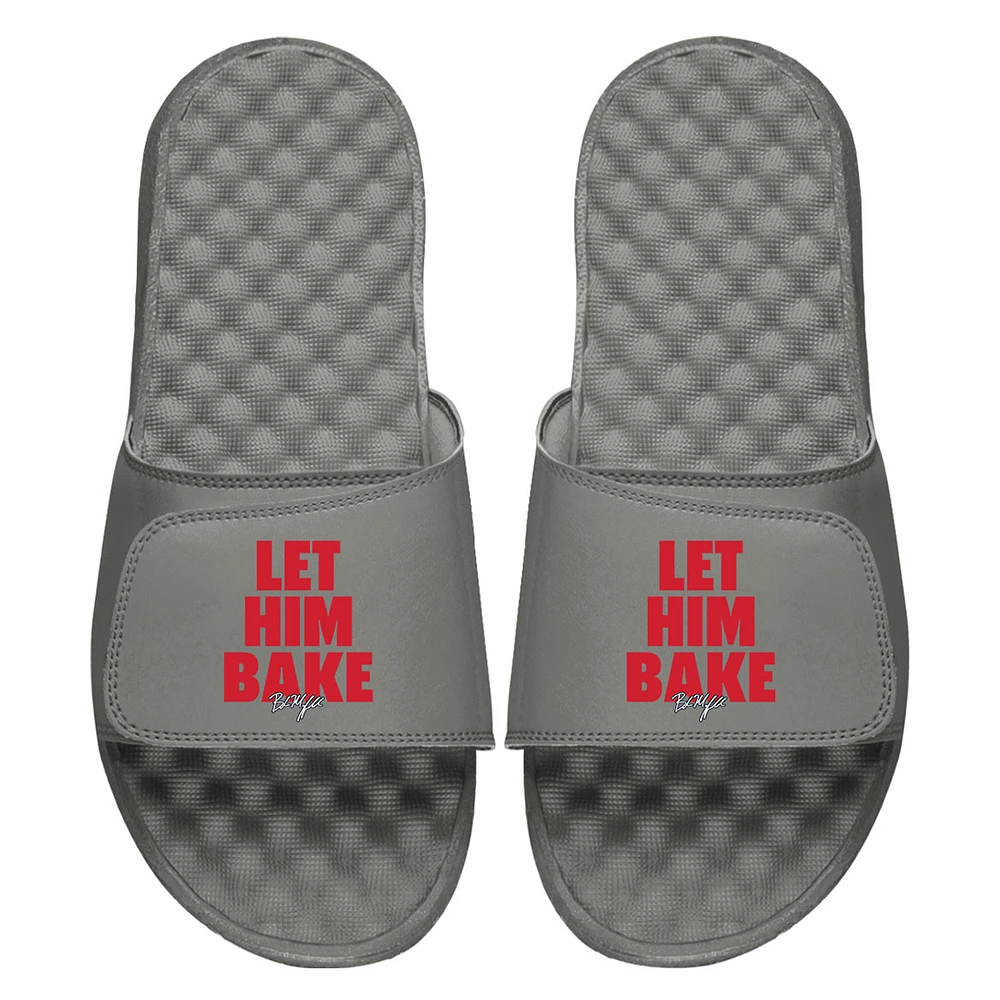 Youth ISlide Baker Mayfield Pewter NFLPA Let Him Bake Slide Sandals