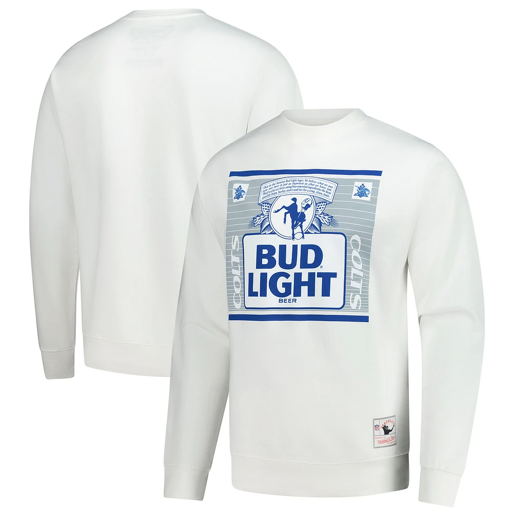 Men's Mitchell & Ness x Bud Light White Indianapolis Colts The Crest Pullover Sweatshirt