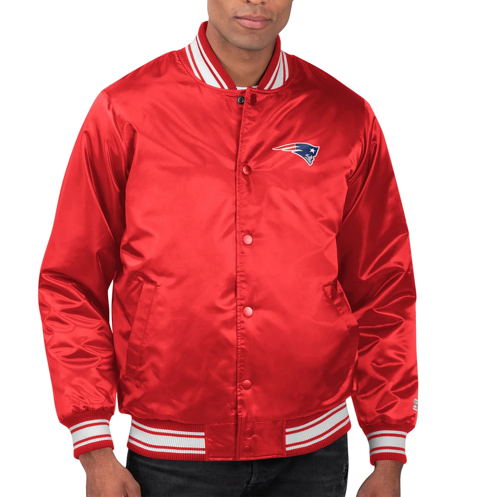 Men's Starter Red New England Patriots Printed Team Logo Satin Varsity Full-Snap Jacket