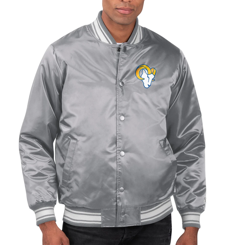 Men's Starter Gray Los Angeles Rams Printed Team Logo Satin Varsity Full-Snap Jacket