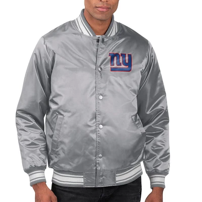 Men's Starter Gray New York Giants Printed Team Logo Satin Varsity Full-Snap Jacket
