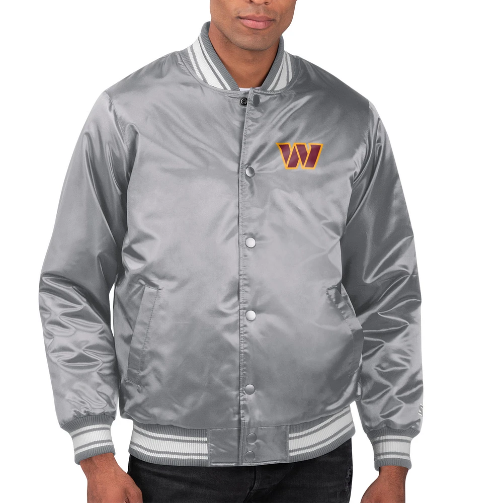 Men's Starter Gray Washington Commanders Printed Team Logo Satin Varsity Full-Snap Jacket