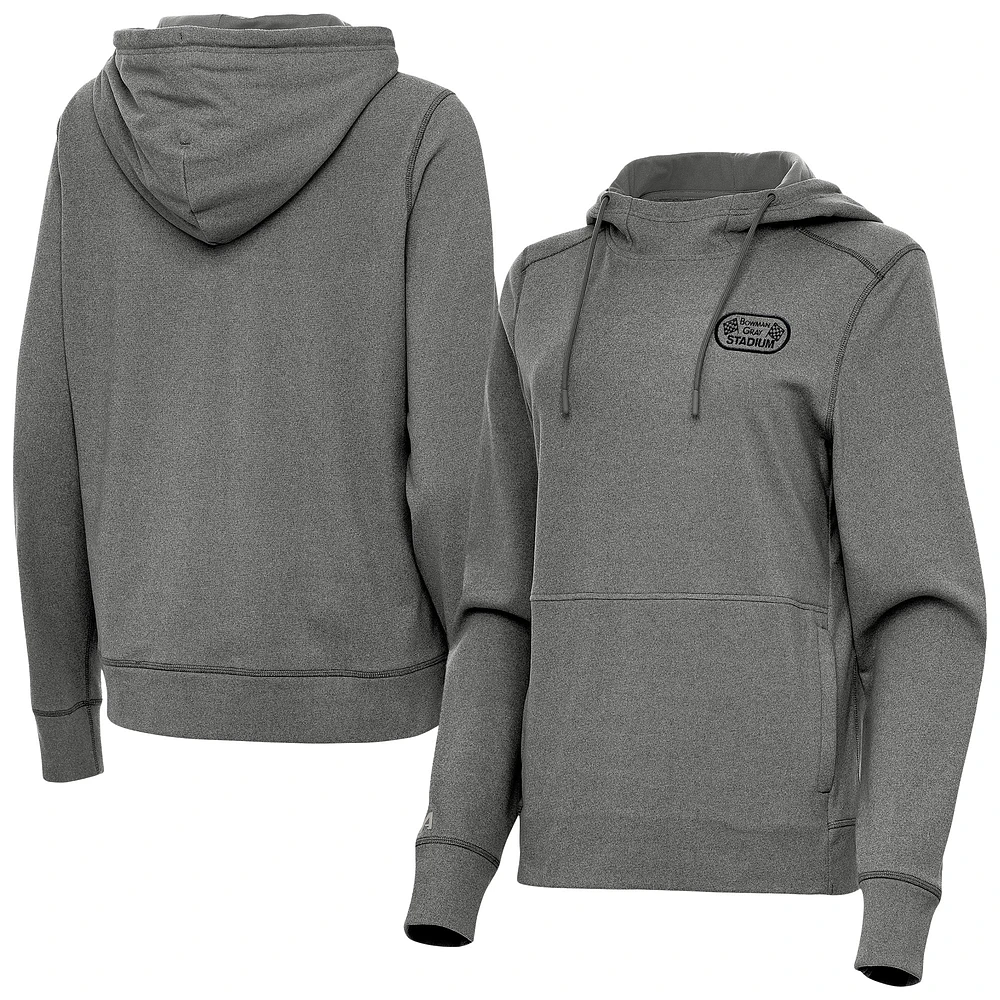 Women's Antigua Heather Black Bowman Gray Stadium Justice Pullover Hoodie