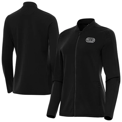 Women's Antigua Black Bowman Gray Stadium Continual Full-Zip Jacket