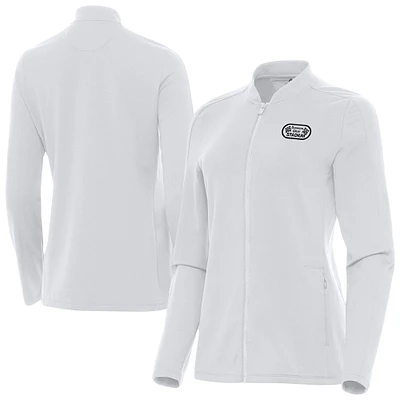 Women's Antigua White Bowman Gray Stadium Continual Full-Zip Jacket