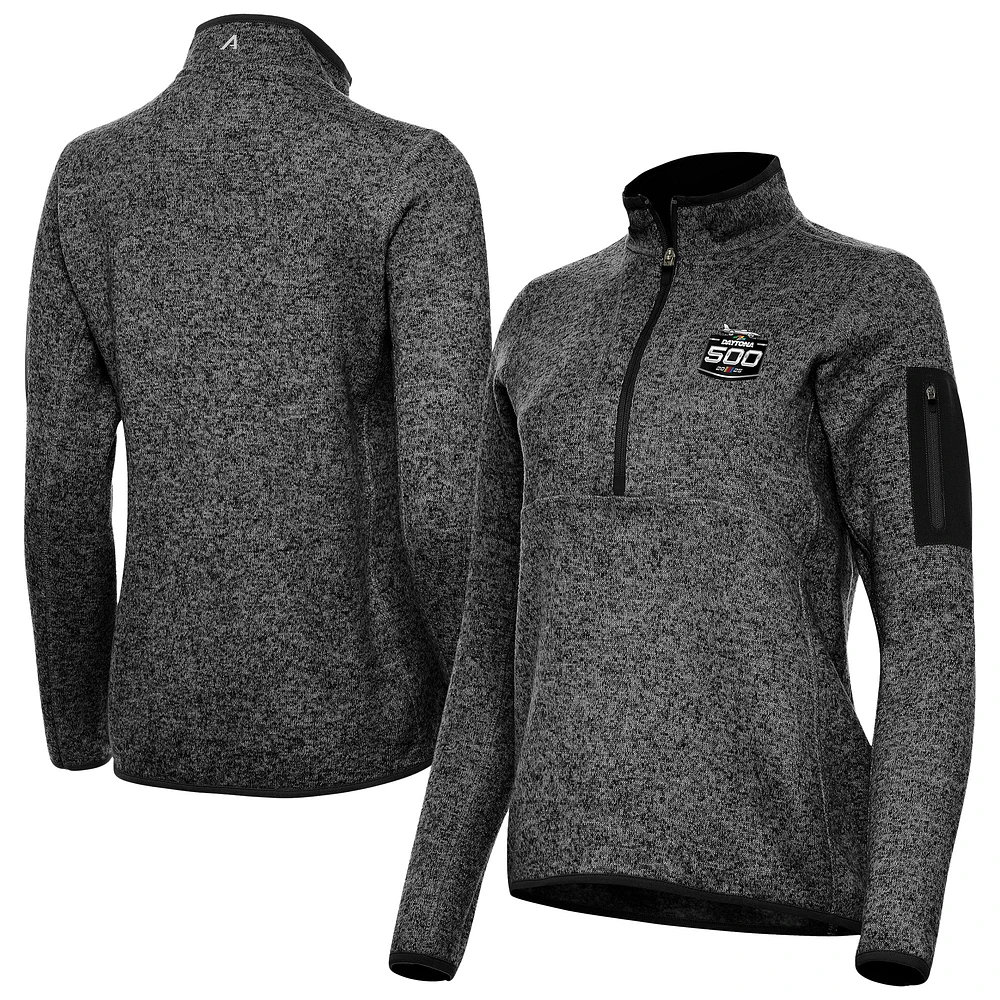 Women's Antigua Heather Black 2025 Daytona 500 Fortune Half-Zip Pullover Jacket