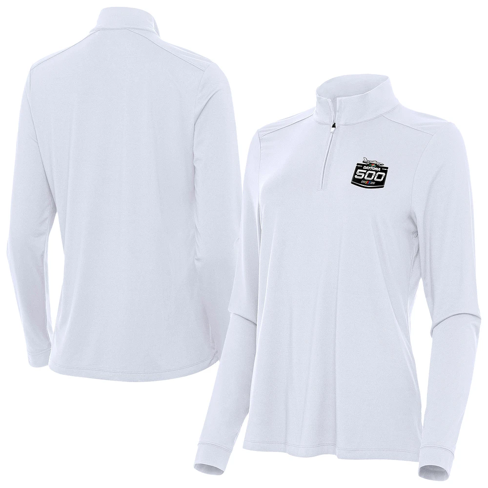 Women's Antigua White Daytona International Speedway Intent Quarter-Zip Top