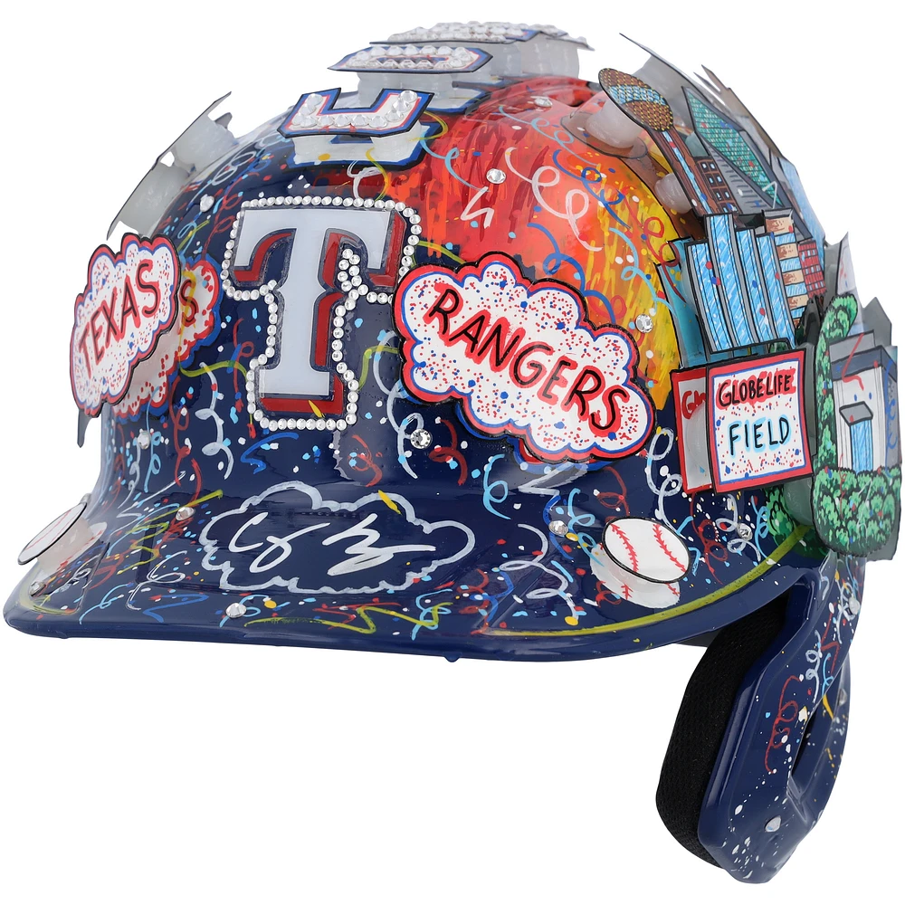 Corey Seager Texas Rangers Autographed Rawlings Mach Pro Replica Batting Helmet - Art by Charles Fazzino - RG13322293