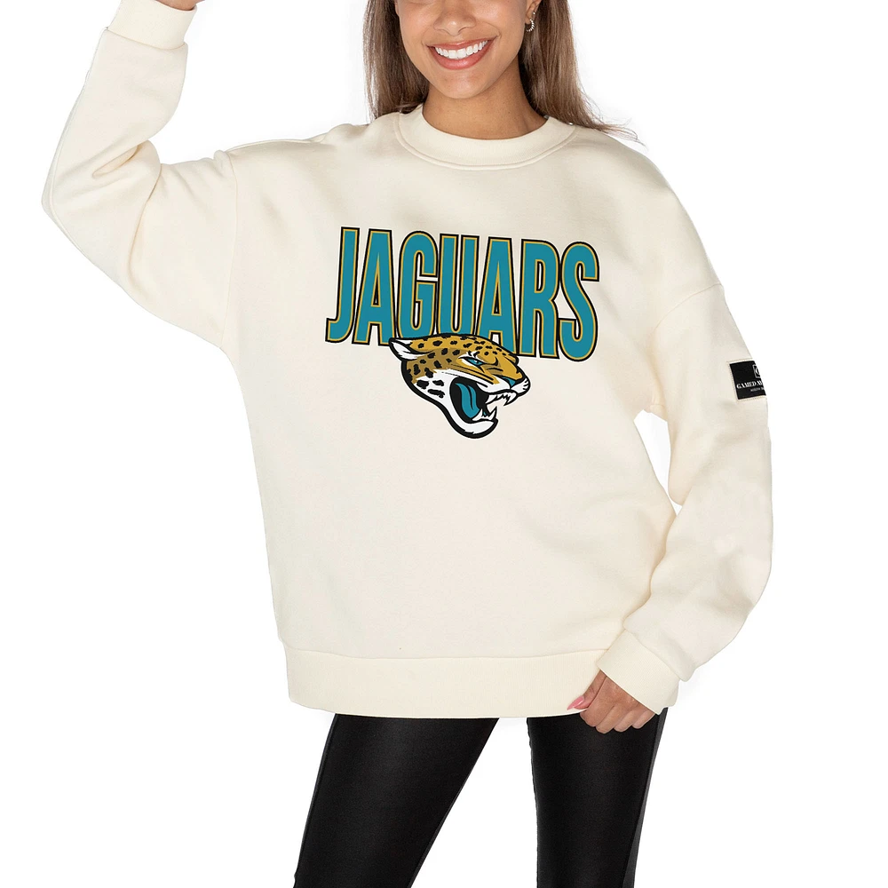 Women's Gameday Couture Cream Jacksonville Jaguars Premium Fleece Oversized Drop Shoulder Pullover Sweatshirt