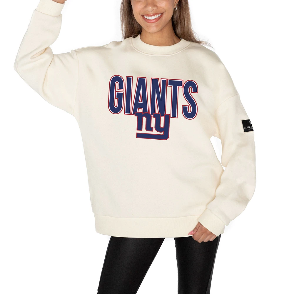 Women's Gameday Couture Cream New York Giants Premium Fleece Oversized Drop Shoulder Pullover Sweatshirt