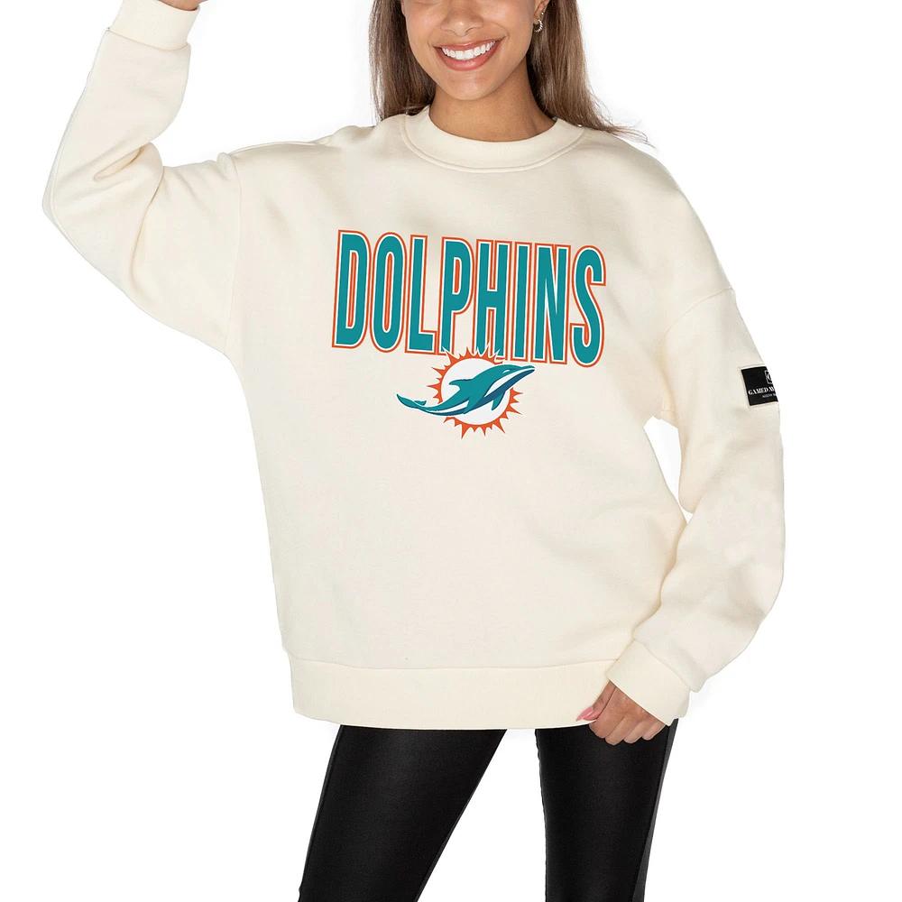 Women's Gameday Couture Cream Miami Dolphins Premium Fleece Oversized Drop Shoulder Pullover Sweatshirt