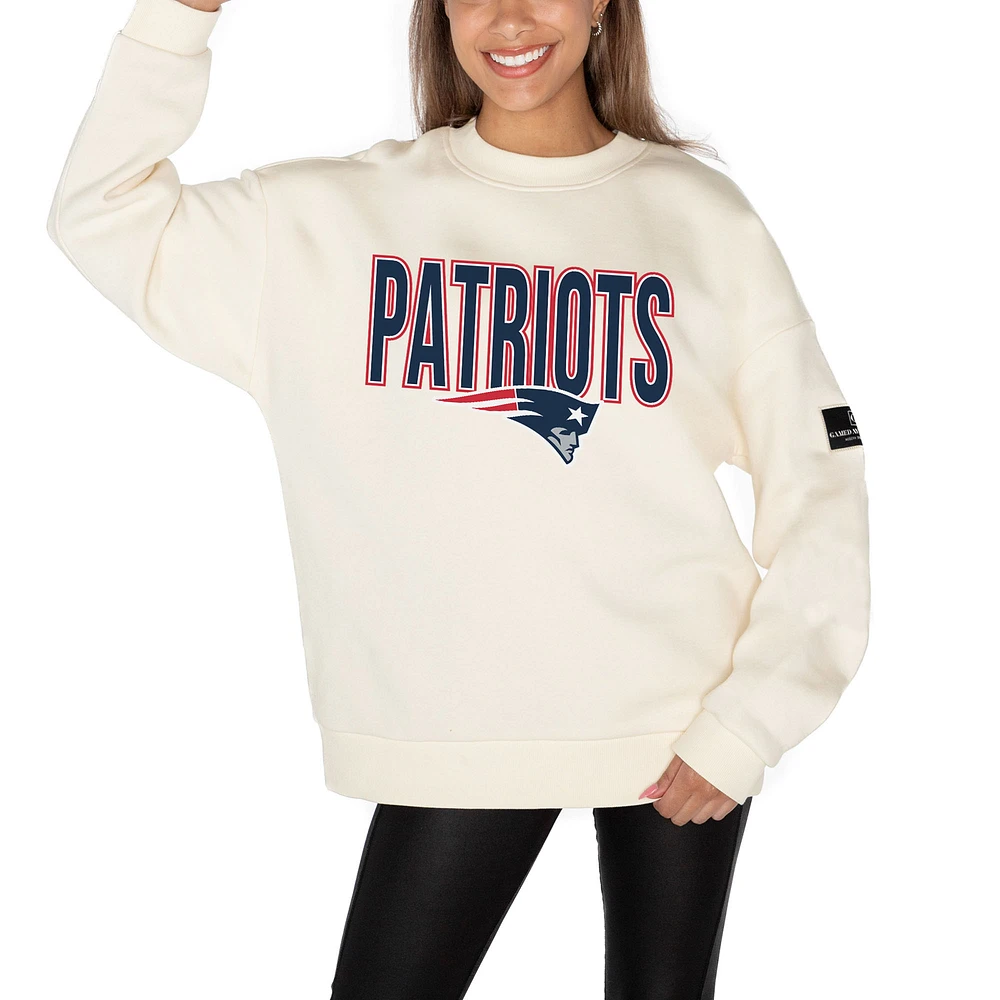 Women's Gameday Couture Cream New England Patriots Premium Fleece Oversized Drop Shoulder Pullover Sweatshirt