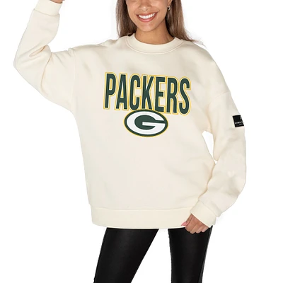 Women's Gameday Couture Cream Green Bay Packers Premium Fleece Oversized Drop Shoulder Pullover Sweatshirt
