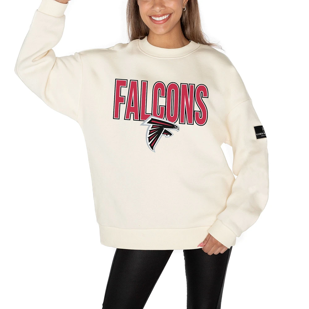Women's Gameday Couture Cream Atlanta Falcons Premium Fleece Oversized Drop Shoulder Pullover Sweatshirt