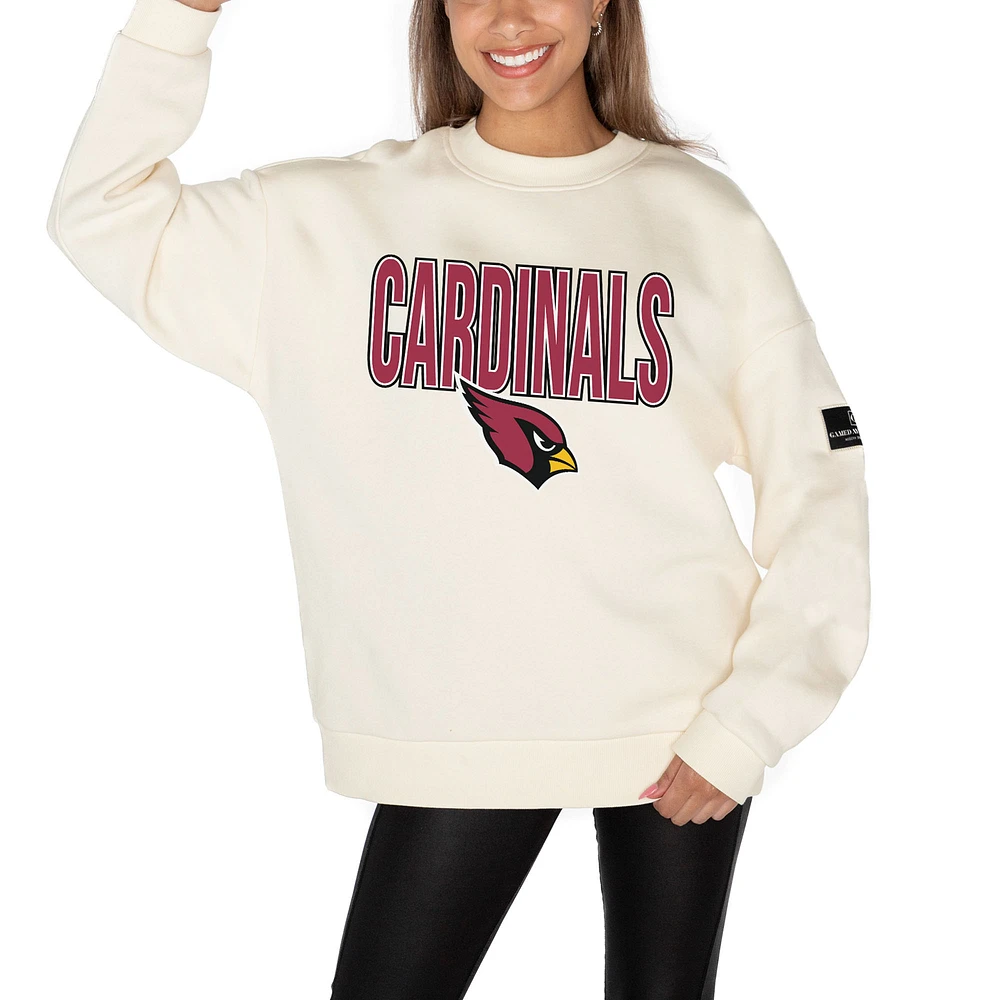 Women's Gameday Couture Cream Arizona Cardinals Premium Fleece Oversized Drop Shoulder Pullover Sweatshirt