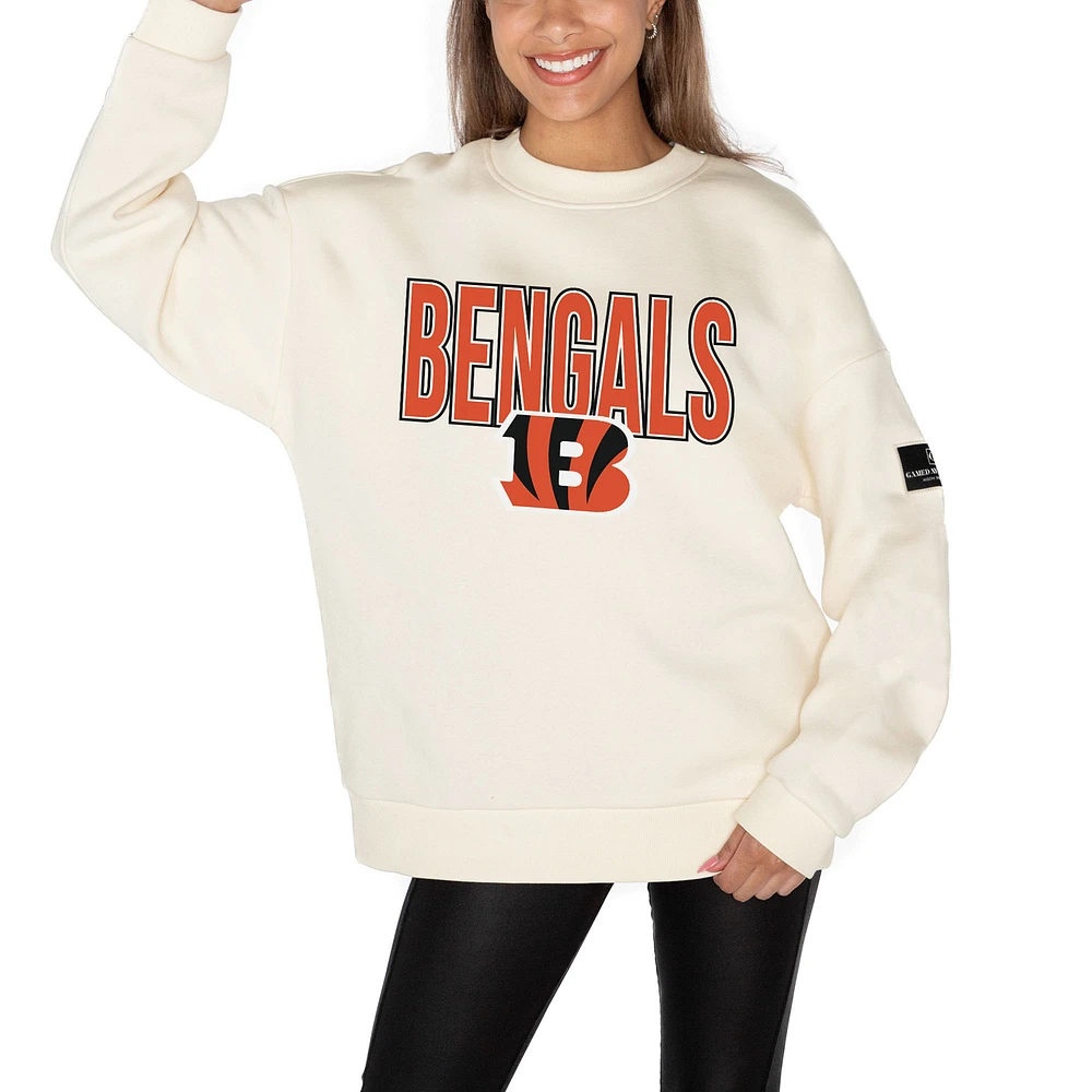 Women's Gameday Couture Cream Cincinnati Bengals Premium Fleece Oversized Drop Shoulder Pullover Sweatshirt