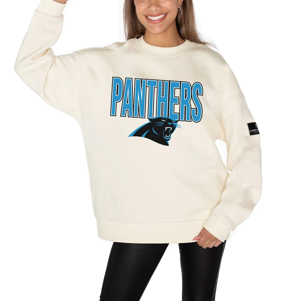 Women's Gameday Couture Cream Carolina Panthers Premium Fleece Oversized Drop Shoulder Pullover Sweatshirt