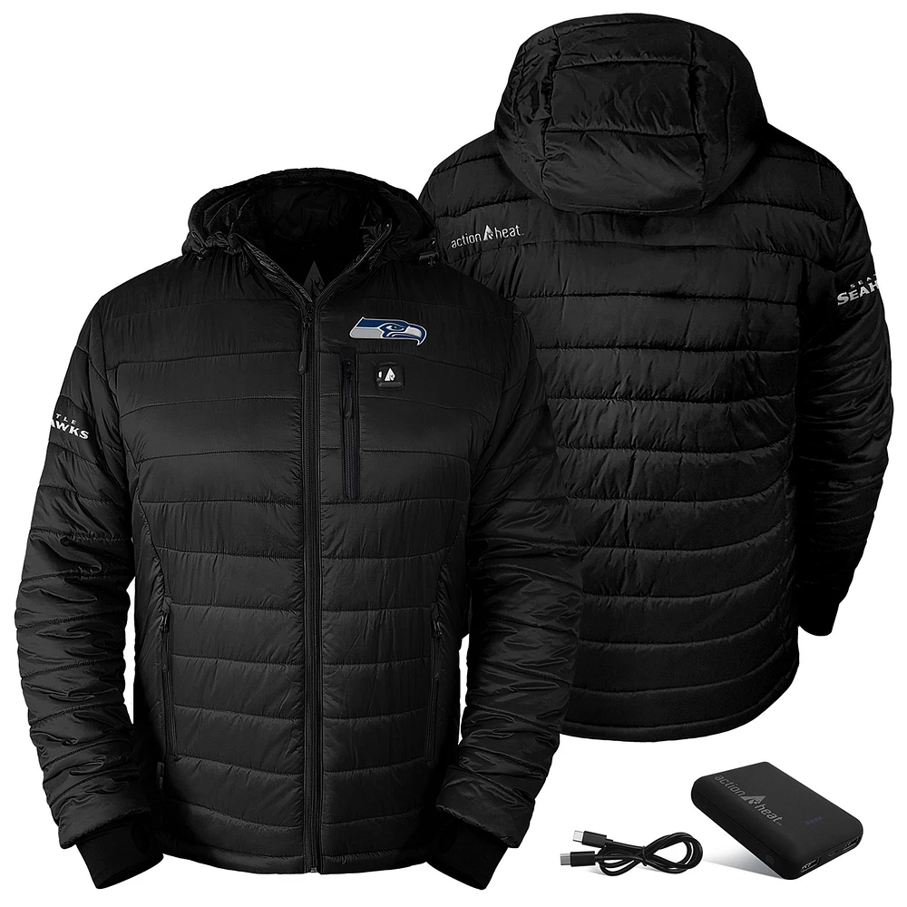 Men's ActionHeat Black Seattle Seahawks 5V Battery Charged Insulated Puffer Full-Zip Jacket
