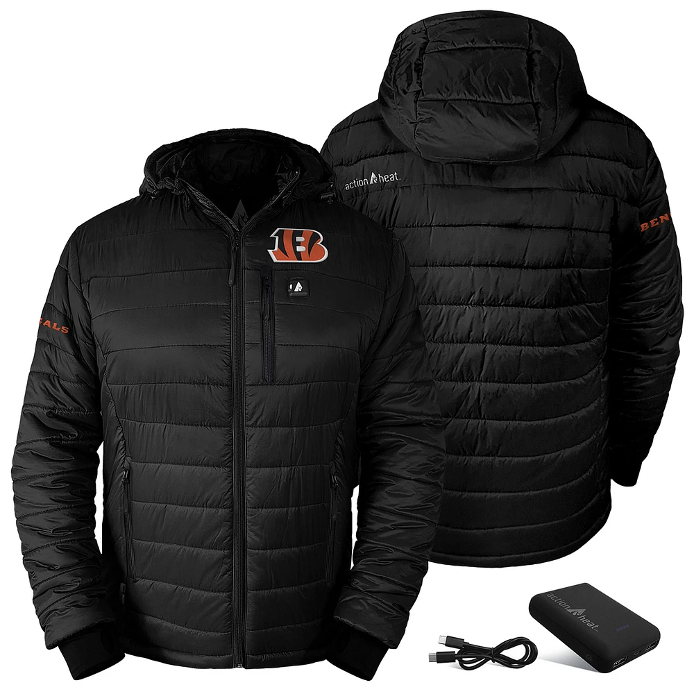 Men's ActionHeat Black Cincinnati Bengals 5V Battery Charged Insulated Puffer Full-Zip Jacket