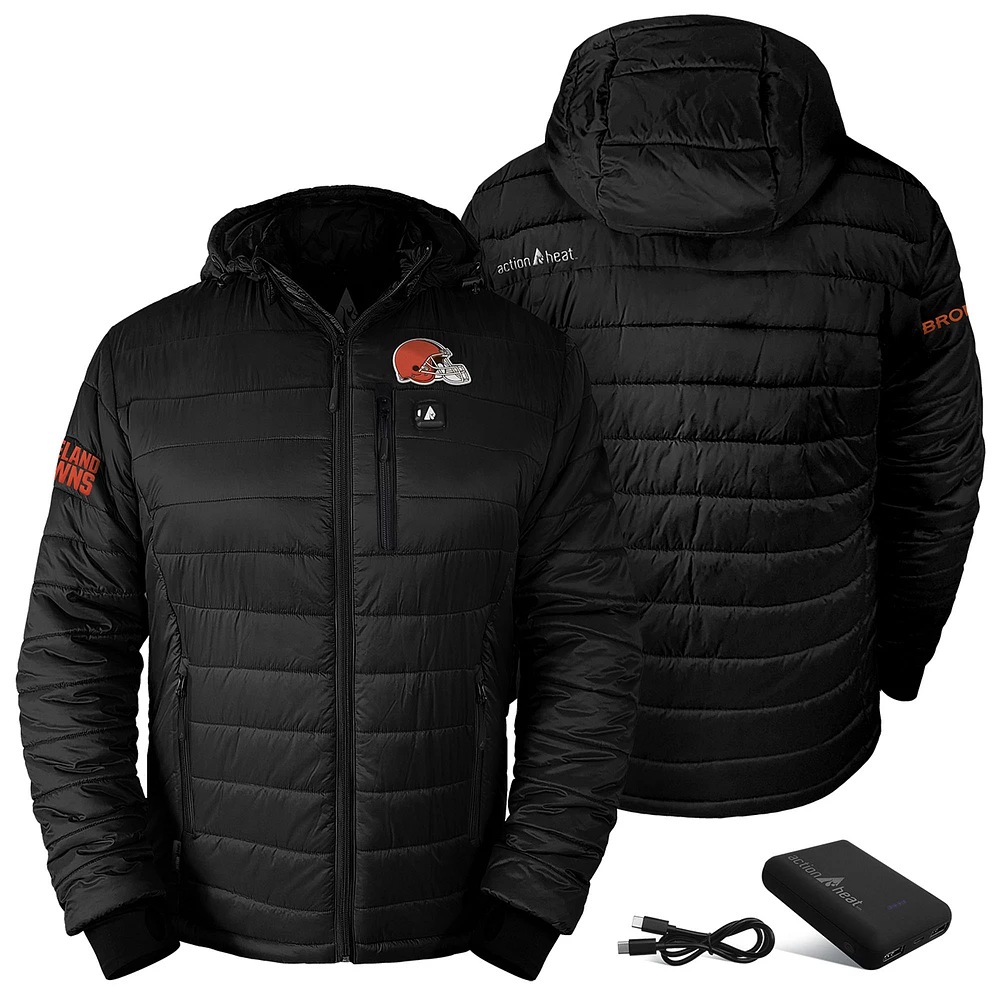 Men's ActionHeat Black Cleveland Browns 5V Battery Charged Insulated Puffer Full-Zip Jacket