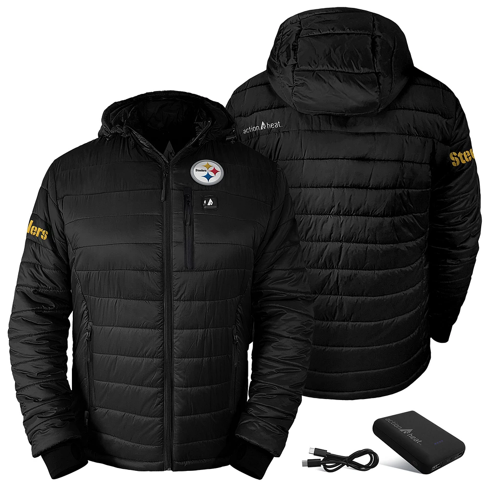 Men's ActionHeat Black Pittsburgh Steelers 5V Battery Charged Insulated Puffer Full-Zip Jacket