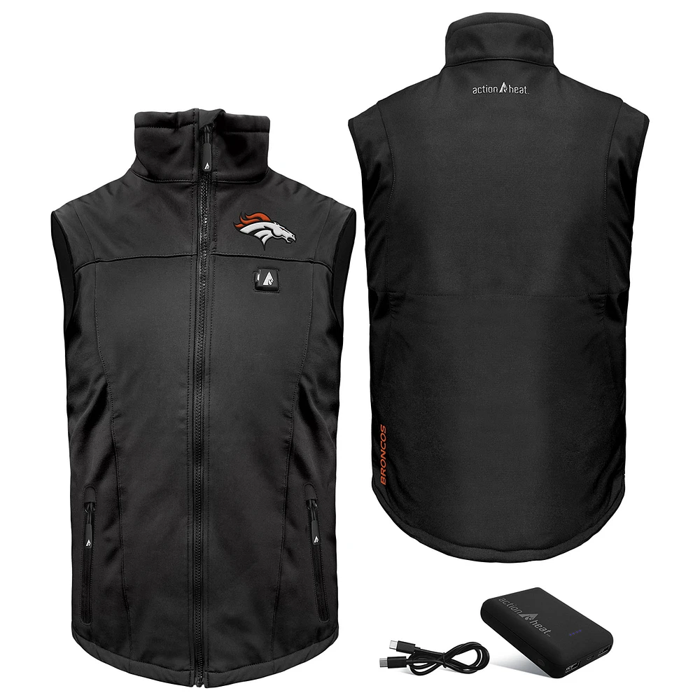 Men's ActionHeat Black Denver Broncos 5V Softshell Battery Heated Full-Zip Vest
