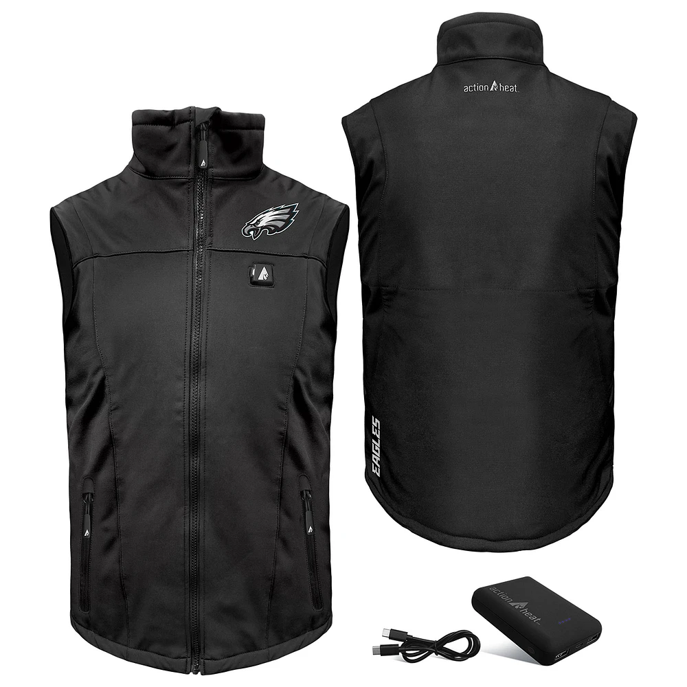 Men's ActionHeat Black Philadelphia Eagles 5V Softshell Battery Heated Full-Zip Vest