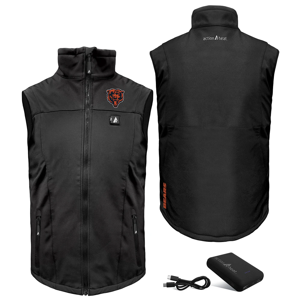 Men's ActionHeat Black Chicago Bears 5V Softshell Battery Heated Full-Zip Vest