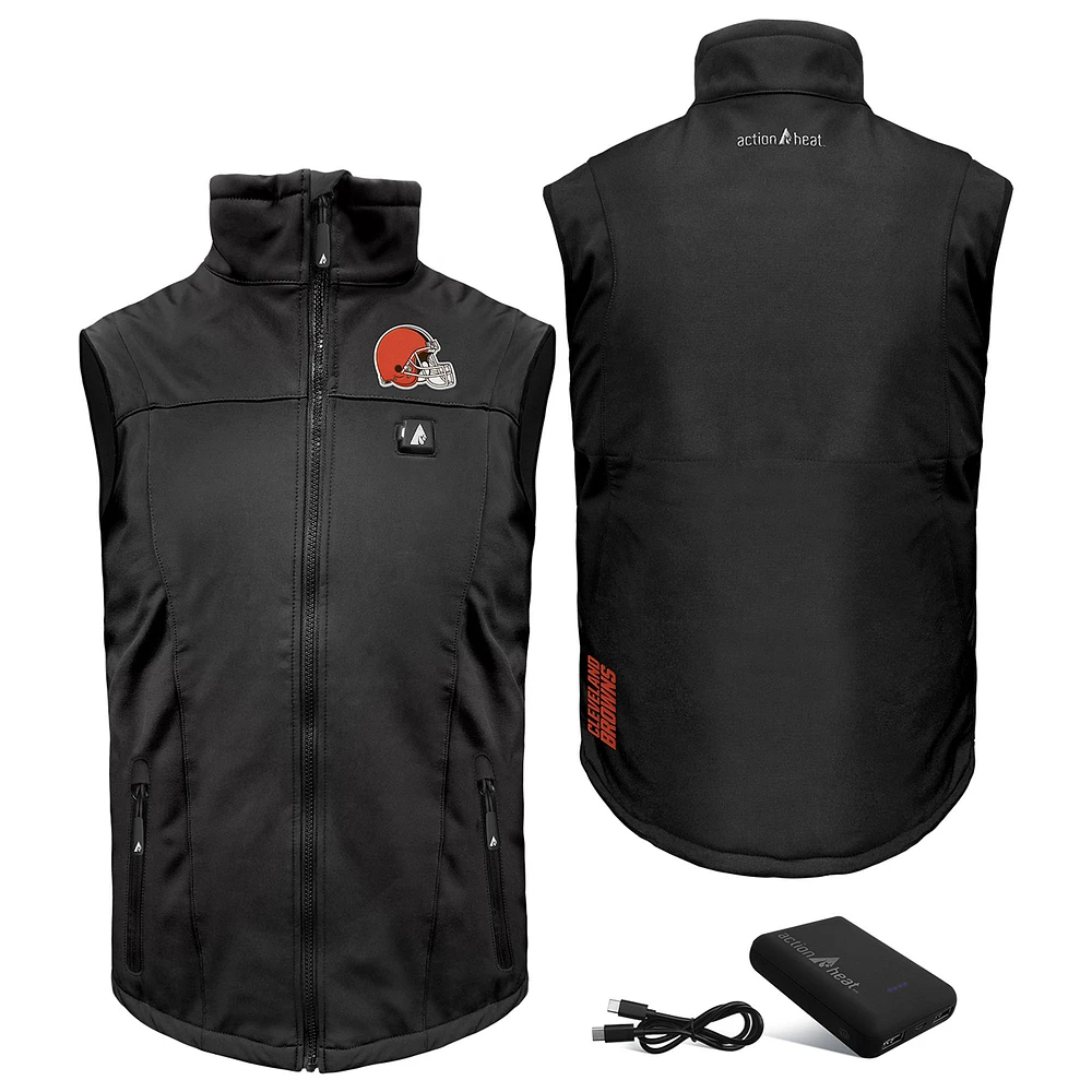 Men's ActionHeat Black Cleveland Browns 5V Softshell Battery Heated Full-Zip Vest
