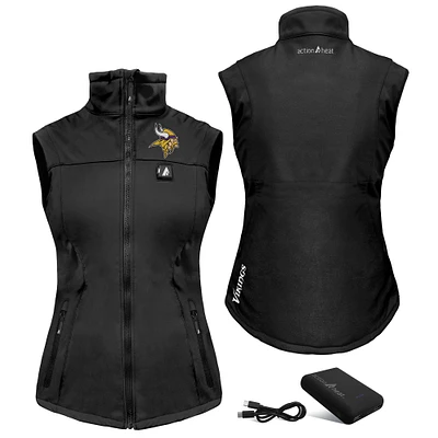 Women's ActionHeat Black Minnesota Vikings 5V Softshell Battery Heated Full-Zip Vest