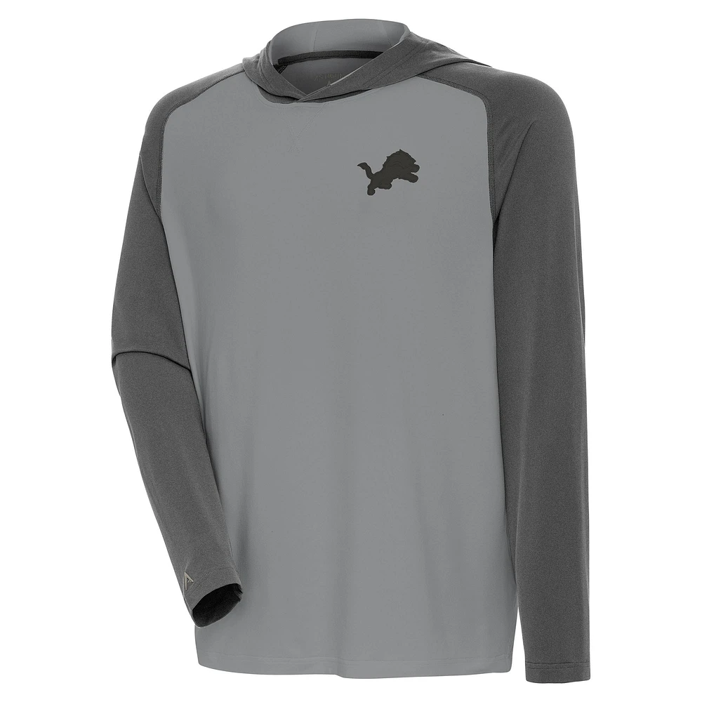 Men's Antigua Gray Detroit Lions Tonal Intrepid Pullover Hoodie