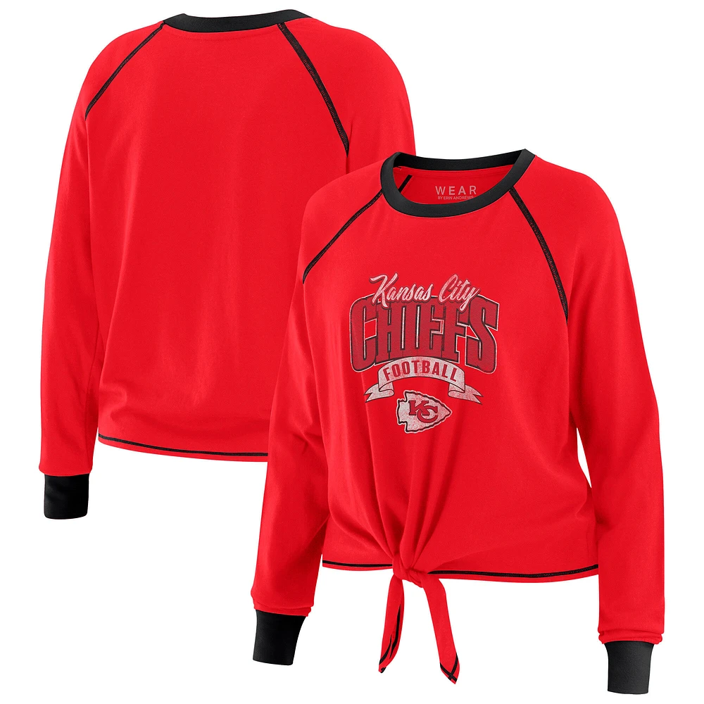 Women's WEAR by Erin Andrews Red/Black Kansas City Chiefs Plus Size Tie-Front Long Sleeve Top